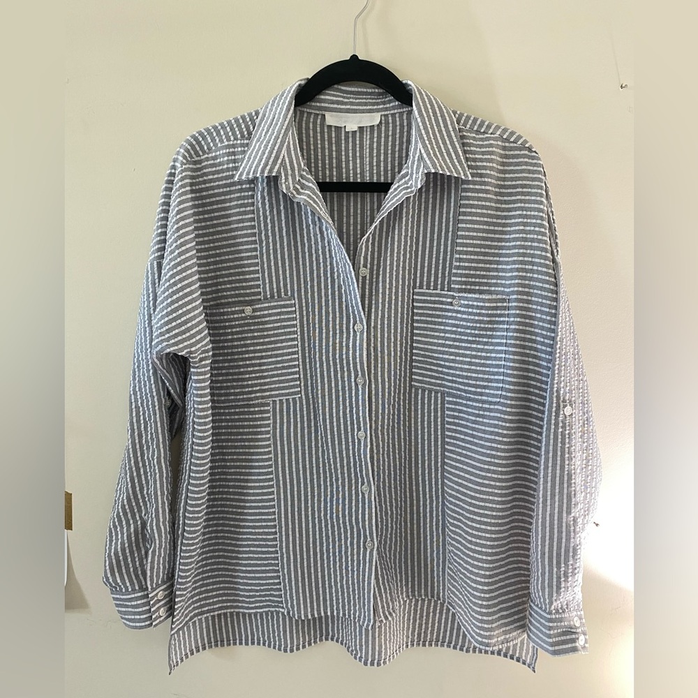 Grey & White Stripes Button Down shirt